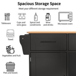 Btm Kitchen Island On Wheels With Drop Leaf Worktop 3 Drawers Storage Trolley With Solid Wood Feet Black - thumbnail 5