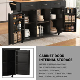 Btm Kitchen Island On Wheels With Drop Leaf Worktop 3 Drawers Storage Trolley With Solid Wood Feet Black - thumbnail 6