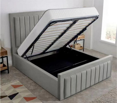 Interior Emporium Lilly Ottoman Bed Frame - Plush Velvet Upholstered Panel Design With Gas Lift Storage - Double Size - Grey - image 1