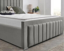 Interior Emporium Lilly Ottoman Bed Frame - Plush Velvet Upholstered Panel Design With Gas Lift Storage - Double Size - Grey - thumbnail 2
