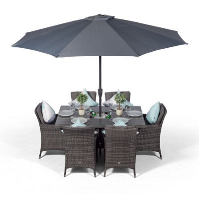 That's Furniture Savannah Rectangle 6 Seat Rattan Dining Set With Ice Bucket Drinks Cooler - Grey - image 1