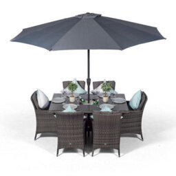That's Furniture Savannah Rectangle 6 Seat Rattan Dining Set With Ice Bucket Drinks Cooler - Grey - thumbnail 2