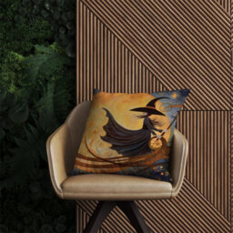 Warren Reed Designer Whimsical Witch On A Broomstick Outdoor Cushion 45Cm X 45Cm - thumbnail 2