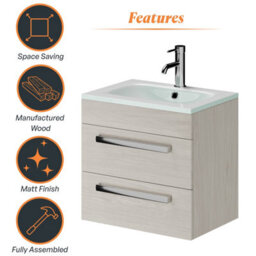 Plum&clay Novela Light Wood Wall Hung Vanity Unit With Glass Basin Bathroom Furniture (W)600mm - thumbnail 5