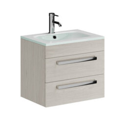 Plum&clay Novela Light Wood Wall Hung Vanity Unit With Glass Basin Bathroom Furniture (W)600mm - thumbnail 2