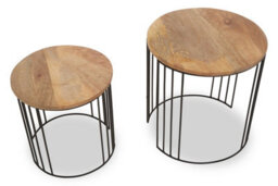 Orsina Set Of 2 Mango Wood Side Tables, Cage Frame Metal Side Tables With Wooden Top, Contemporary End Table Set - thumbnail 2