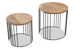 Orsina Set Of 2 Mango Wood Side Tables, Cage Frame Metal Side Tables With Wooden Top, Contemporary End Table Set - thumbnail 3