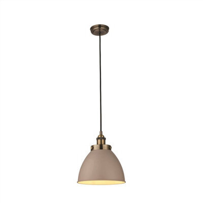 Luminosa Lighting Luminosa Franklin 1 Light Dome Pendant Satin Taupe, Antique Brass Plate, E27