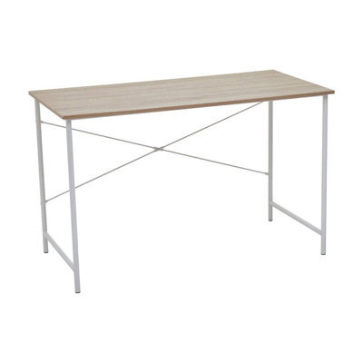 Orsina White Metal Frame Natural Oak Desk,cross Pattern Supported Desk,minimalist Office Table With Ample Space - image 1