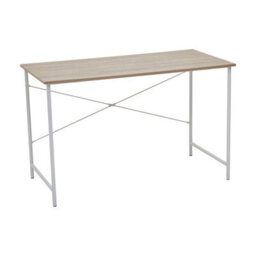Orsina White Metal Frame Natural Oak Desk,cross Pattern Supported Desk,minimalist Office Table With Ample Space - thumbnail 1