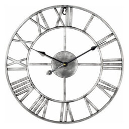 Large 40Cm Silver Metal Skeleton Roman Numeral Wall Clock - Silent Quartz Movement, Indoor/outdoor