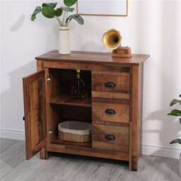Furniturehmd Rustic 1 Door 3 Drawer Sideboard Storage Unit Corner Cabinet Free Standing Organiser Metal Handle - thumbnail 3