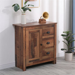 Furniturehmd Rustic 1 Door 3 Drawer Sideboard Storage Unit Corner Cabinet Free Standing Organiser Metal Handle - thumbnail 2