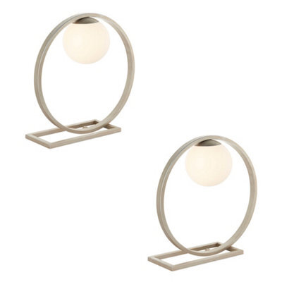 2 Pack Brushed Silver Table Lamp - Gloss Opal Glass Shade - Circular Hoop Design - image 1
