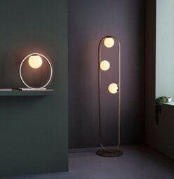 2 Pack Brushed Silver Table Lamp - Gloss Opal Glass Shade - Circular Hoop Design - thumbnail 5