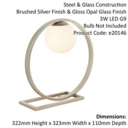 2 Pack Brushed Silver Table Lamp - Gloss Opal Glass Shade - Circular Hoop Design - thumbnail 2