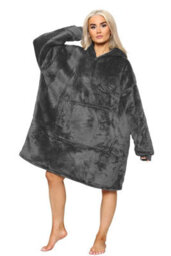 Ms9 Women's Oversized Hoodie Wearable Blanket Hoodie Top With Sherpa Lining Dark Gray