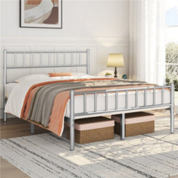 Yaheetech Silver 4Ft6 Double Metal Bed Frame With Slatted Headboard And Footboard - thumbnail 2