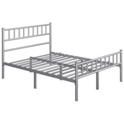 Yaheetech Silver 4Ft6 Double Metal Bed Frame With Slatted Headboard And Footboard - thumbnail 3