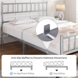 Yaheetech Silver 4Ft6 Double Metal Bed Frame With Slatted Headboard And Footboard - thumbnail 6