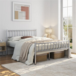 Yaheetech Silver 4Ft6 Double Metal Bed Frame With Slatted Headboard And Footboard - thumbnail 1