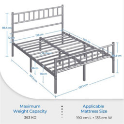 Yaheetech Silver 4Ft6 Double Metal Bed Frame With Slatted Headboard And Footboard - thumbnail 4