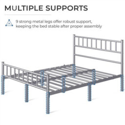 Yaheetech Silver 4Ft6 Double Metal Bed Frame With Slatted Headboard And Footboard - thumbnail 5