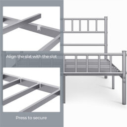 Yaheetech Silver 4Ft6 Double Metal Bed Frame With Slatted Headboard And Footboard - thumbnail 9