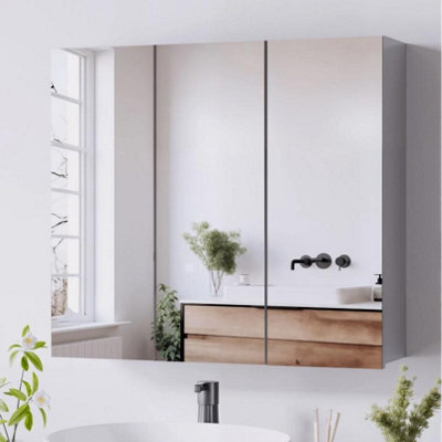 Triple Door Bathroom Mirror Cabinet Cupboard Wood Wall Mounted Rccvoyupwdvwsnfvj - image 1