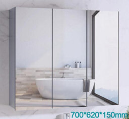 Triple Door Bathroom Mirror Cabinet Cupboard Wood Wall Mounted Rccvoyupwdvwsnfvj - thumbnail 2