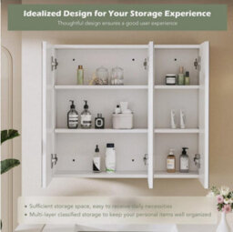 Triple Door Bathroom Mirror Cabinet Cupboard Wood Wall Mounted Rccvoyupwdvwsnfvj - thumbnail 6