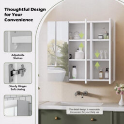 Triple Door Bathroom Mirror Cabinet Cupboard Wood Wall Mounted Rccvoyupwdvwsnfvj - thumbnail 5