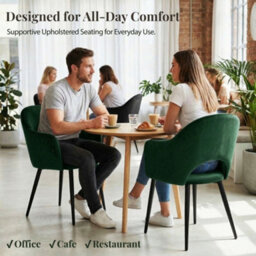 Evre Hailey Dark Green Velvet Dining Chairs Set Of 2 Upholstered Chairs With Arms & Cutout Backrest. - thumbnail 7
