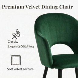 Evre Hailey Dark Green Velvet Dining Chairs Set Of 2 Upholstered Chairs With Arms & Cutout Backrest. - thumbnail 3