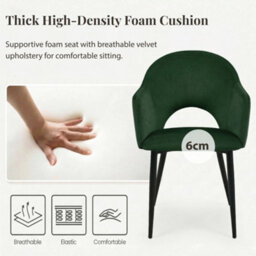 Evre Hailey Dark Green Velvet Dining Chairs Set Of 2 Upholstered Chairs With Arms & Cutout Backrest. - thumbnail 4