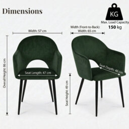 Evre Hailey Dark Green Velvet Dining Chairs Set Of 2 Upholstered Chairs With Arms & Cutout Backrest. - thumbnail 5
