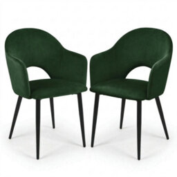 Evre Hailey Dark Green Velvet Dining Chairs Set Of 2 Upholstered Chairs With Arms & Cutout Backrest. - thumbnail 1