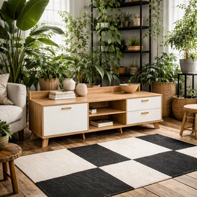 Wyld Haus Hobro Tv Unit In White And Natural Oak With 1 Door And 2 Drawers - image 1