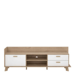 Wyld Haus Hobro Tv Unit In White And Natural Oak With 1 Door And 2 Drawers - thumbnail 3