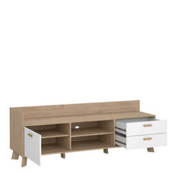 Wyld Haus Hobro Tv Unit In White And Natural Oak With 1 Door And 2 Drawers - thumbnail 7