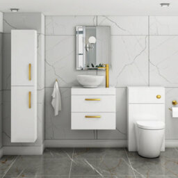 Royal Bathrooms 600mm Wall Hung Vanity Unit 2 Drawer Gloss White & Breeze Countertop Basin With Brushed Brass Handle - thumbnail 2