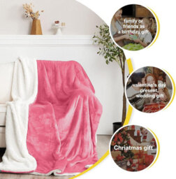 Casabella Sherpa Fleece Blanket - King Size, Blush Pink, 200X240Cm - thumbnail 4