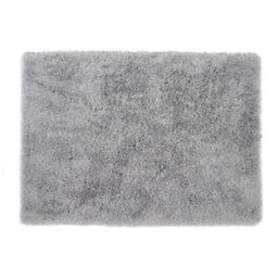 Silver Plain Shaggy Rug, Stain-Resistant Rug, Anti-Shed Handmade Rug For Living Room, & Dining Room-120Cm X 170Cm - thumbnail 1