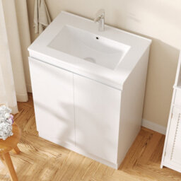 Living And Home Bathroom Mdf Cabinet Bathroom Vanity With Integrated Basin, White - thumbnail 2