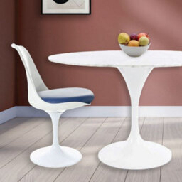 Fusion Living Tulip Set - Marble Large Circular Table And Six Chairs With Pu Cushion Navy - thumbnail 2