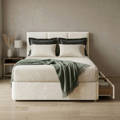 Adore Designs Alton Plush Velvet Divan Bed, Headboard & Mattress - 4Ft Small Double - Silver - 2 Drawers Same Side - image 1