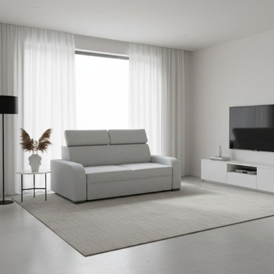 Oslo M3 3 Seater Sofa With Adjustable Headrests No Bed Function Upholstered Modern Freestanding Couch Various Colours Light Grey - image 1