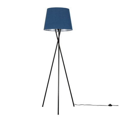 Valuelights Camden Black Tripod Floor Lamp With Navy Tapered Shade - image 1
