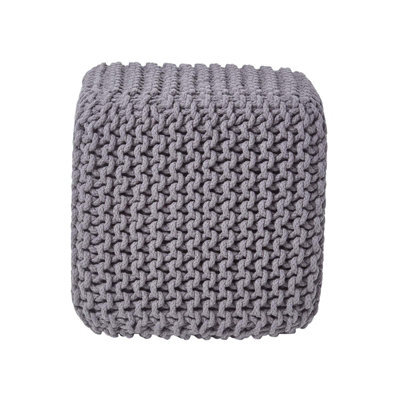 Homescapes Dark Grey Cube Cotton Knitted Pouffe Footstool - image 1