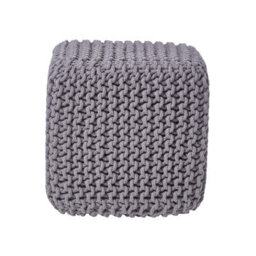Homescapes Dark Grey Cube Cotton Knitted Pouffe Footstool - thumbnail 1